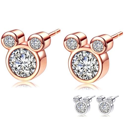 Rosegold plata diminutos mickey mouse circonita pendientes arete filigrana