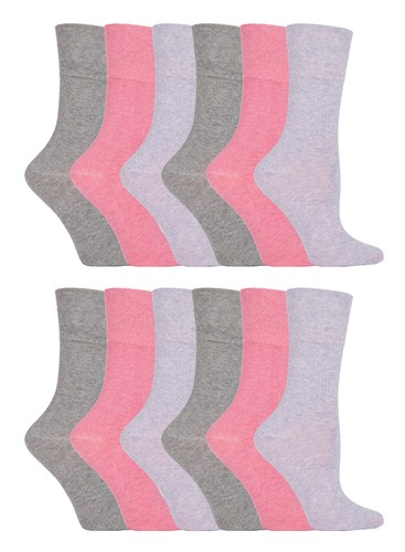 12 Pairs Womens Sockshop Cotton Gentle Grip Socks 4-8 uk,37-42 Eur GG72 Plain