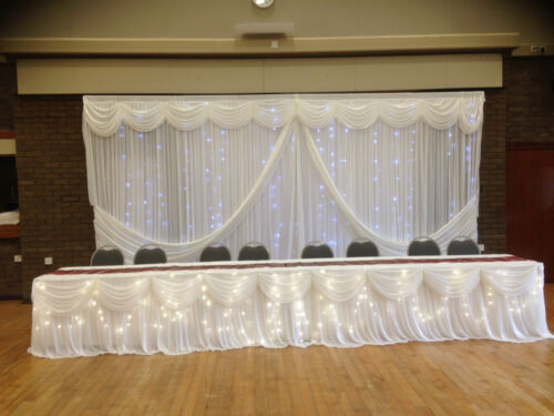 NEW AMAZING WEDDING WHITE MAIN TABLE SKIRT WITH BUILT IN SWAGS ON SALE