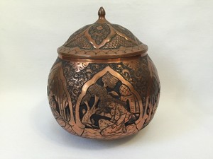 Vintage-Islamic-Copper-Bowl-Jar-Container-With-Lid-Very-Beautiful-RF302