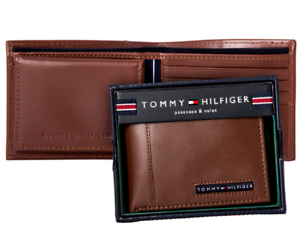 Genuine New Tommy Hilfiger Tan Leather Men Cambridge billfold wallet Authentic