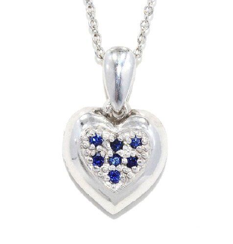 Blue Sapphire Always & Forever Engraved Heart Shape Pendant 925 Sterling Silver 