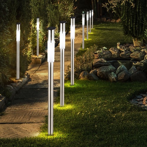 6x LED Esterno Solare Lampada Steck picchetto Lampada Piantana da giardino in acciaio inox strada Corte