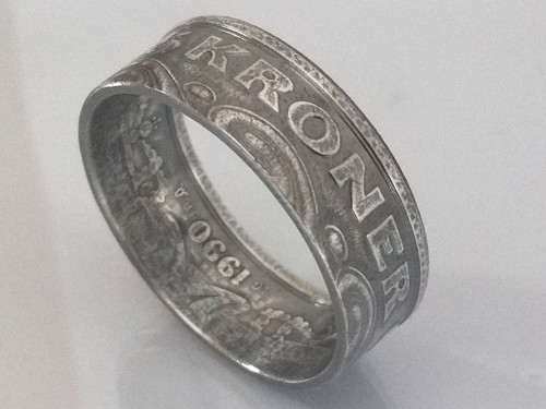 8,5 mm Herz Ring Münzring 5 Kroner Dänemark 1990 versilbert Ring Größe 68