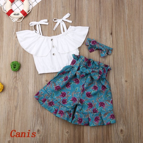 USA Toddler Kids Baby Girl Clothes Vest T-Shirt Tops+Flower Shorts Outfits Set