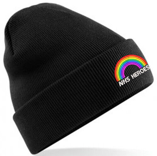 Bordado NHS héroes Hombre/Mujer Negro Beanie Hat 