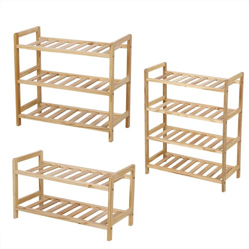 Shoe Rack 2 3 4 Tier Shelf Natural Wood Organiser Storage Stand Footwear Unit