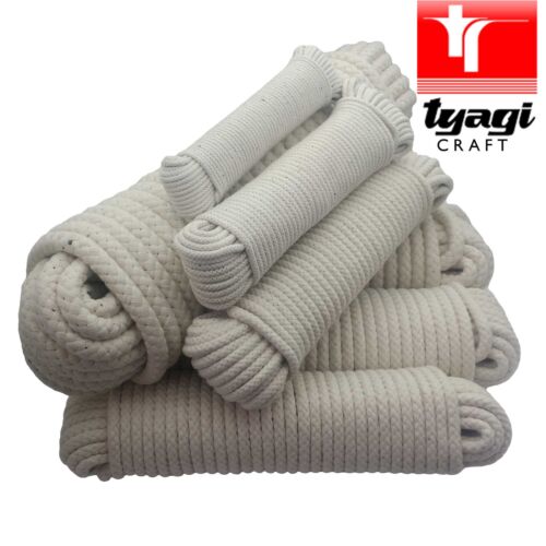 Rope 100% Cotton Braided White Natural Garden Craft All Width Roll 30 MTR metre 