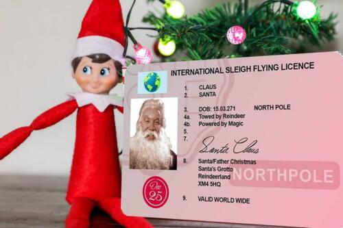 Prop Para Travieso Elf robado Trineo licencia de conducir de Santa Papá Noel