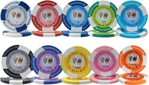 Tournament Pro 11.5 Gram Clay Poker Chips Sample Set Pack All 10 Chips NEW
