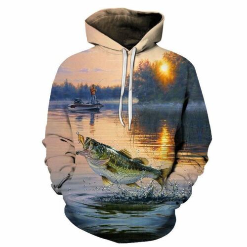 Details about   Fish fishing man printed Pullover Pocket Woman thin Hoodies Asian S-6XL AFKH 