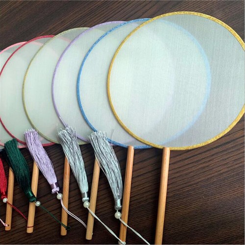 Silk Blank DIY Craft Fan Chinese Style Round Party Fan Hand Held Pocket Fan
