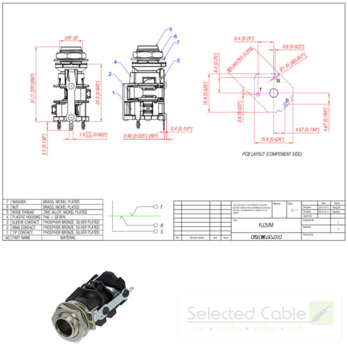 REAN by Neutrik 6,3mm Klinke 3-pol Einbaubuchse TRS vertikal PCB stereoRJ3VM