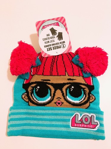 LOL Surprise Girls Winter 2pc Set Knitted Pom Beanie Hat and Texting Glove NEW