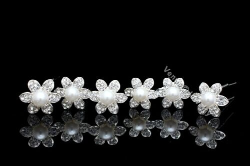 6 Pcs Pearl Flower Bridal Wedding Prom Crystal Rhinestone Hair Pins H30 