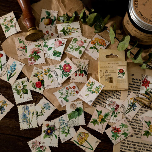 45 Vintage Flora Plants Stamp Paper Stickers Planner Journal Bullet Stationery 