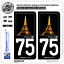 2 Stickers autocollant plaque immatriculation 75 Tour Eiffel Paris