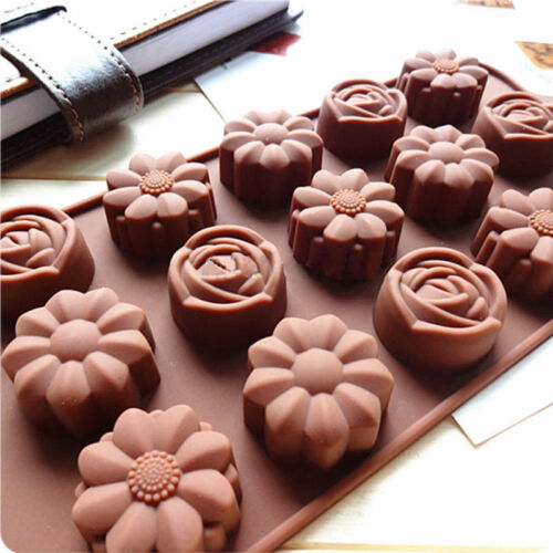 1x 15-slots Silicone Cake Chocolate Cookies Baking Mould Ice Flower Mold Tray s