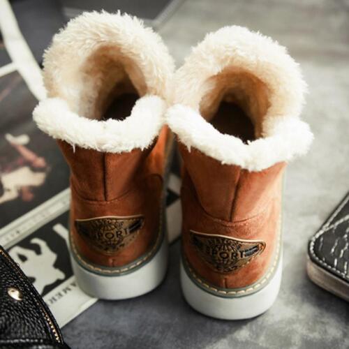 Womens Fur Lined Snow Ankle Boots Ladies Winter Warm Waterproof Flat Shoes WS