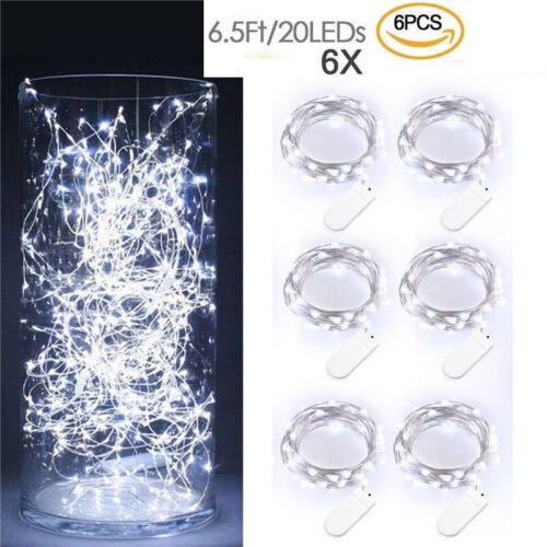 6 Pack 2M//6.6FT LED MICRO Silver Copper Wire String Fairy Lights Decoration