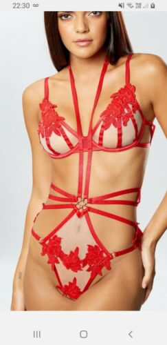 Ann Summers Floral Thrill  Crotchless Body Red  Size Large 16-18   NWT