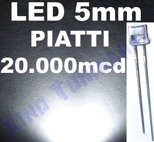 Nr 10 LED BIANCHI 5mm PIATTI FLAT TOP 20.000mcd 140° 