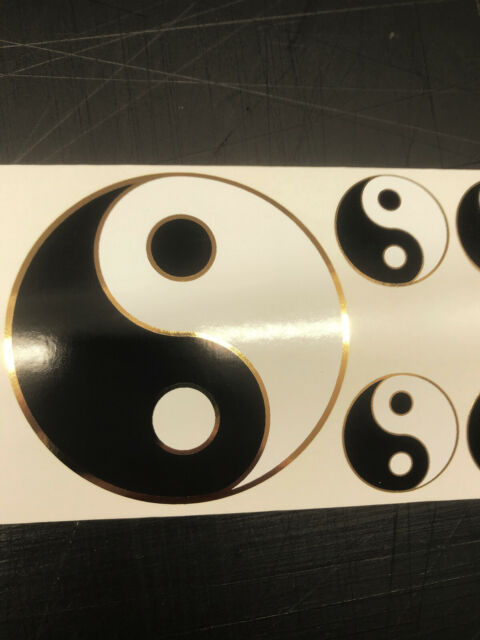 2 Ying Yang Decals Yin Yan Symbols Gold Trim Stickers Car Auto 3 5