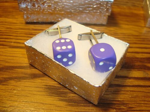 Silver Plated Two Purple & White 1/2" 12mm Lucky "7" Dice Cuff links 1 Pair 