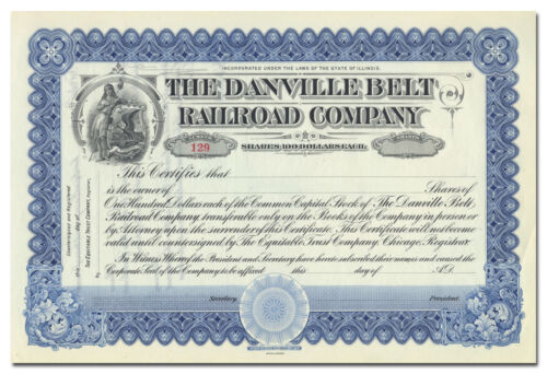 Danville Belt Railroad Company Stock Certificate 