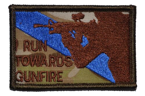 I Run Towards Gun Fire 2x3 Military//Morale Funny Hat Patch with Fastener