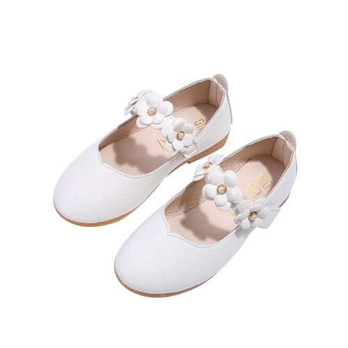 Kids Girls Flower Ankle Strap Flat Pumps Party Princess Leather Shoes Size UK