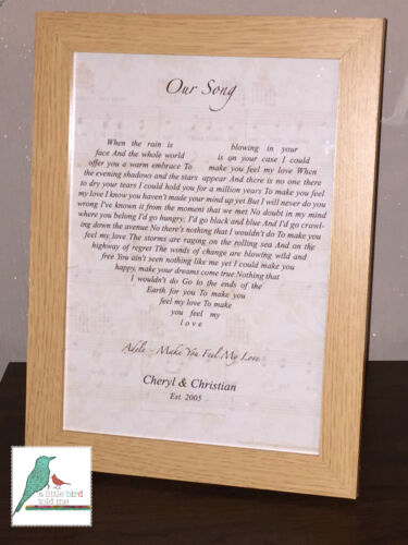 Valentines Anniversary Details about   Wedding vintage song lyrics personalised print Any Song 