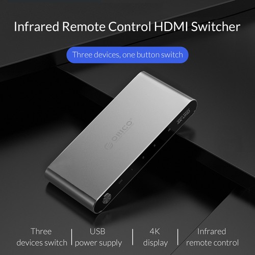 ORICO Aluminum 3in1 HDMI Switch Switcher HUB 4K 2.0 IR Remote 1080p For PS3 XBOX