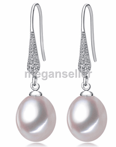 Natural 9-10mm Freshwater Pearl Jewelry Dorp Earring 925 Sterling Silver