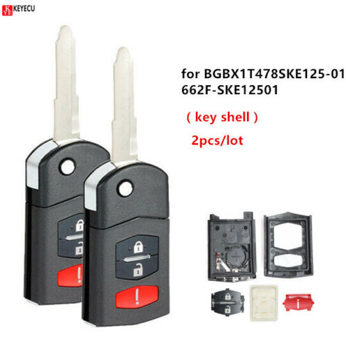 2* Flip Shell Remote Key Case Fob 3 Button for Mazda 3 5 6 RX8 CX5 CX7 CX9 