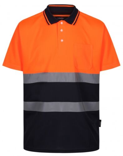 Traega TPS03 Hi Vis Visibility Safety Workwear 2 Tone Short Sleeve Polo Shirts 