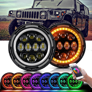 RGB 7/'/' Chrome Led headlight w// Angel Eye for Ford Mustang 1965-1978 //Hummer H1