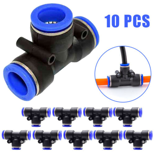 10Pcs 6mm Pneumatic T Tee Fitting Hose Tube Inline Push for Connector Air Line~