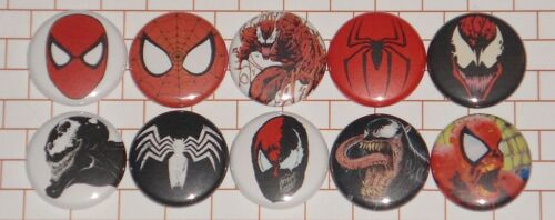 Spider-Man 10 Button Set 1 " Inch Pins Marvel VENOM Carnage Super Hero Avengers 