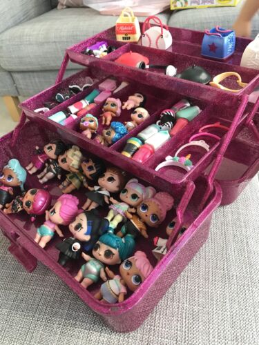 LOL Doll Pink Glitter Storage Box Organiser Carry case Glitter Girly