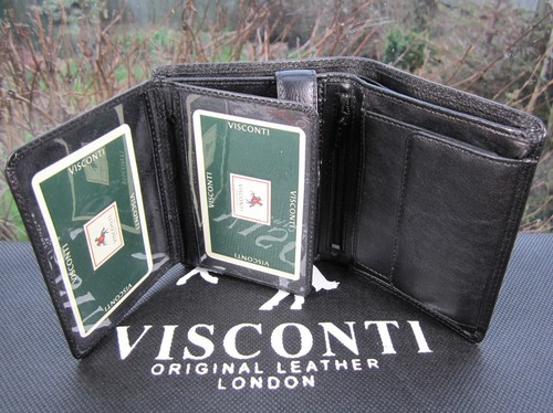Mens RFID Visconti Wallet Quality Soft Real Leather Black New with Gift Box HT11