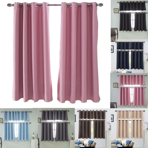 Insulated Thermal Blackout Curtains Eyelet Ring Top Bedroom Short Window Curtain 
