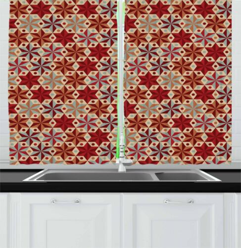 Red and Brown Kitchen Curtains 2 Panel Set Window Drapes 55/" X 39/" Ambesonne