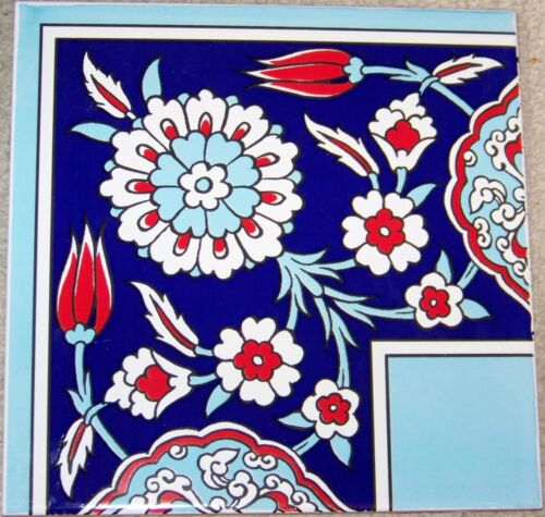 Navy /& Red 8/"x8/" Ottoman Iznik Tulip /& Daisy Pattern Ceramic Tile Border Corner