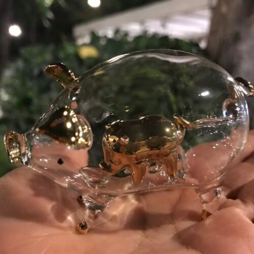 Double Pig Blown Glass Miniature Figurine Handcraft Collectible Decor Home