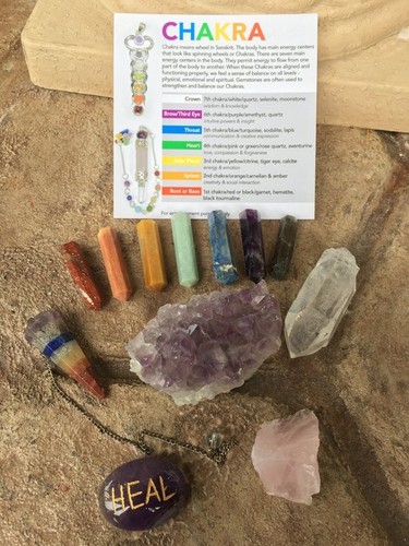 Chakra Pendulum,Terminated Pencil Set,Meditation Kit 12 Pcs Healing Crystal Set