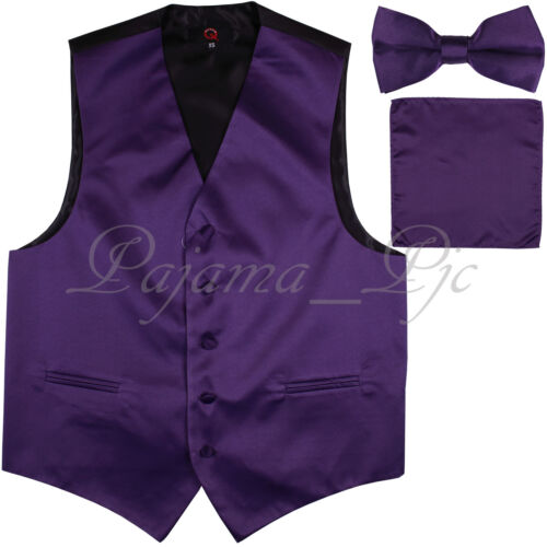 Deep Purple Solid Vest Waistcoat Straight Cut Bow Tie Set Suit or Tuxedo Wedding