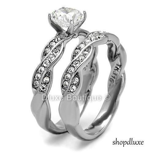 2.75 CT ROUND CUT AAA CZ STAINLESS STEEL WEDDING RING SET WOMEN'S SIZE 5-10 