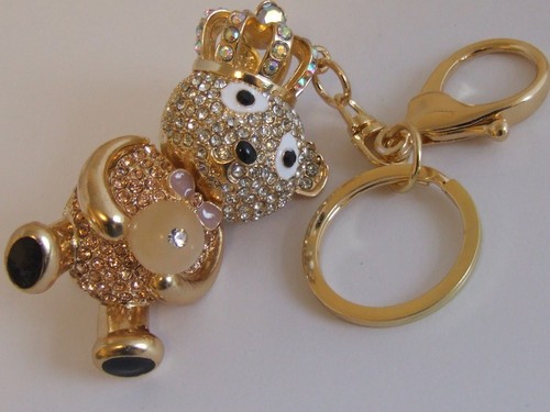 HANDBAG BUCKLE CHARMS PURPLE CLEAR CRYSTAL ENAMEL ROYAL BEAR KEYRINGS KEY CHAIN