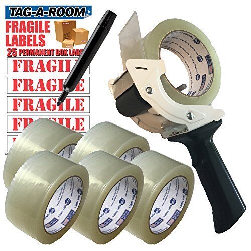 2/" Industrial Tape Gun with Automatic Tensioner Clear Packing Tape 6 Rolls Kit